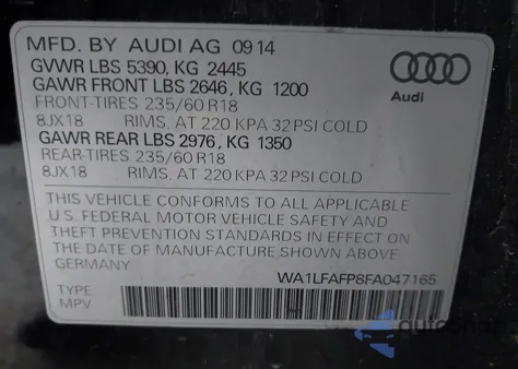 2015 Audi Q5 2.0T Premium из США, поврежденный, VIN WA1LFAFP8FA047165